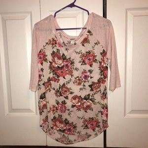 Arizona Pink Floral Printed 3/4 Sleeve Shirt
